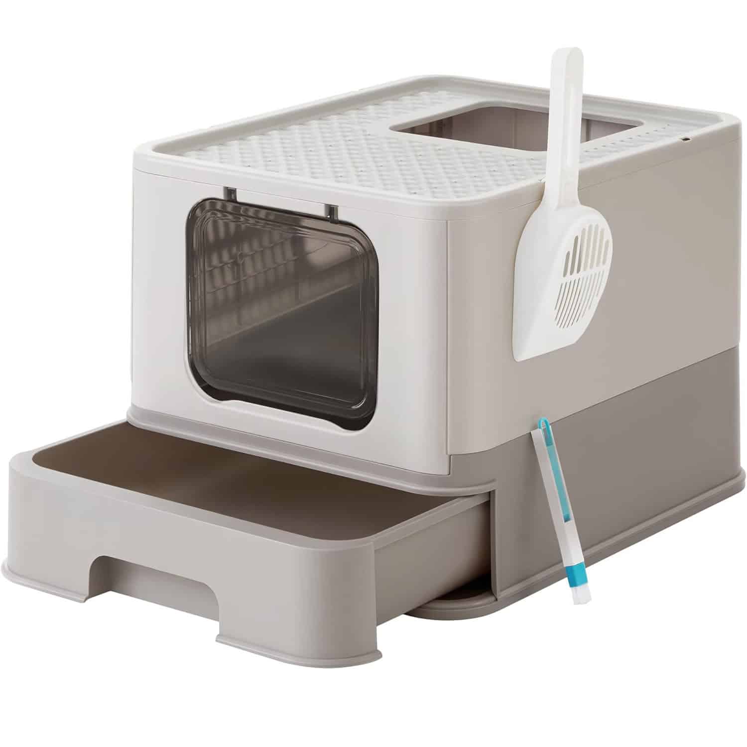 001-3 FEANDREA Litiera pentru pisici cu capac, tava extensibila, pentru pisici de pana la 15 kg, 54x43x38cm, gri Mob360 - imagine 1