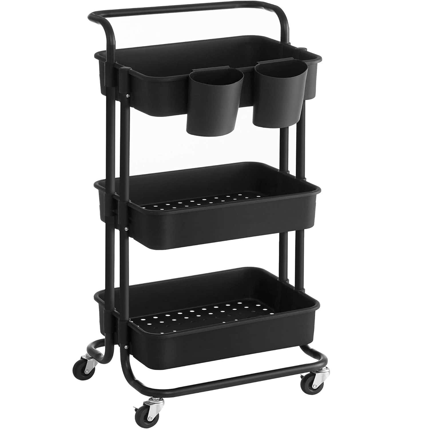 001-4 Carucior de depozitare pe roti, pentru bucatarie sau baie, cu 3 nivele, 42x34x86 cm, negru Mob360 - imagine 1