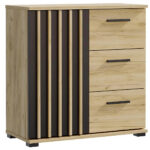 Comoda Montana 80 cu 3 sertare si 1 usa, 81x37x80 cm, negru si stejar craft Mob360