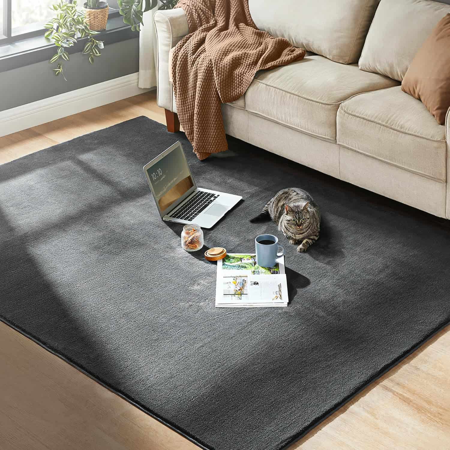 01-1 Covor decorativ antiderapant, lavabil la masina, 160×230 cm, gri carbune Mob360 - imagine 1