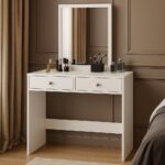 Masa de toaleta si machiaj Mega cu 2 sertare și oglinda, 100x50x134 cm, finisaj alb Mob360