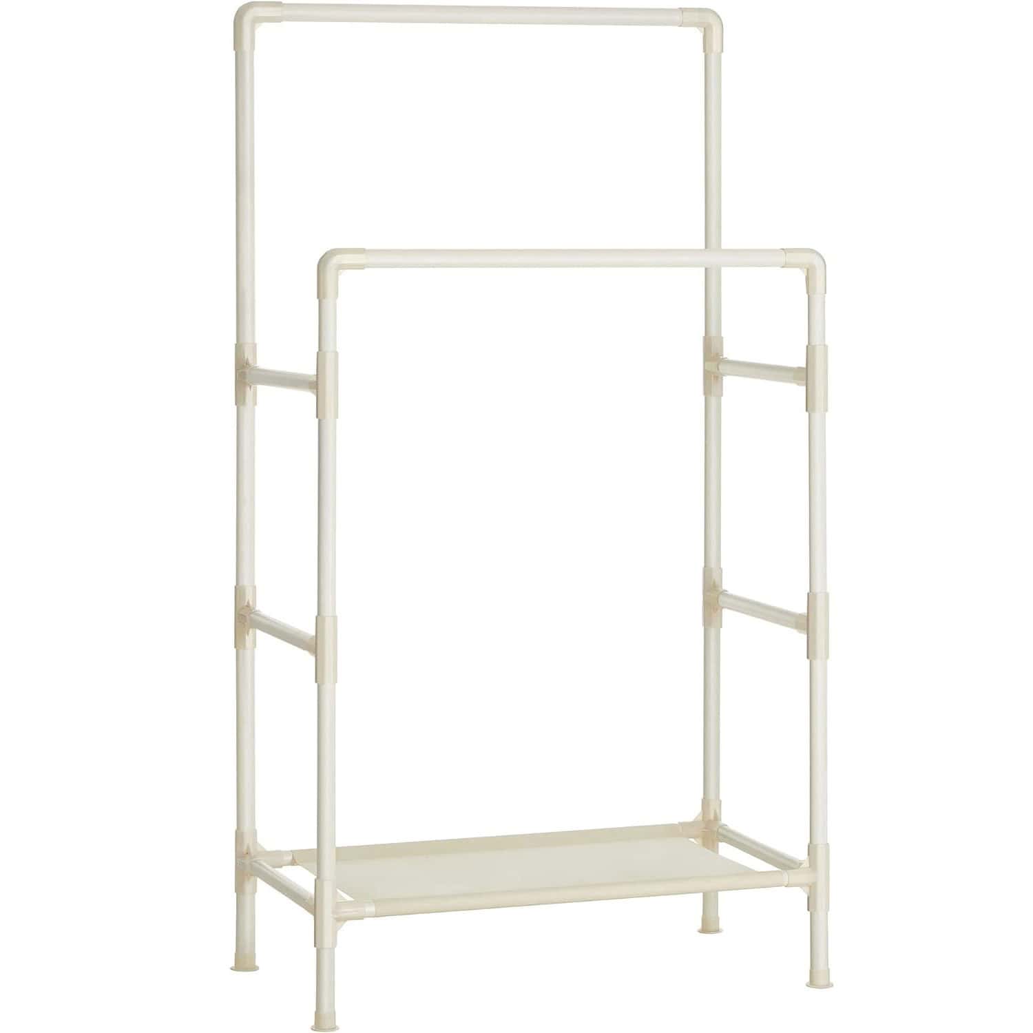 01-105 Raft de haine din metal, cu 2 bare de haine si 1 raft, maxim 70 kg, industrial, 45x83x157cm, alb Mob360 - imagine 1