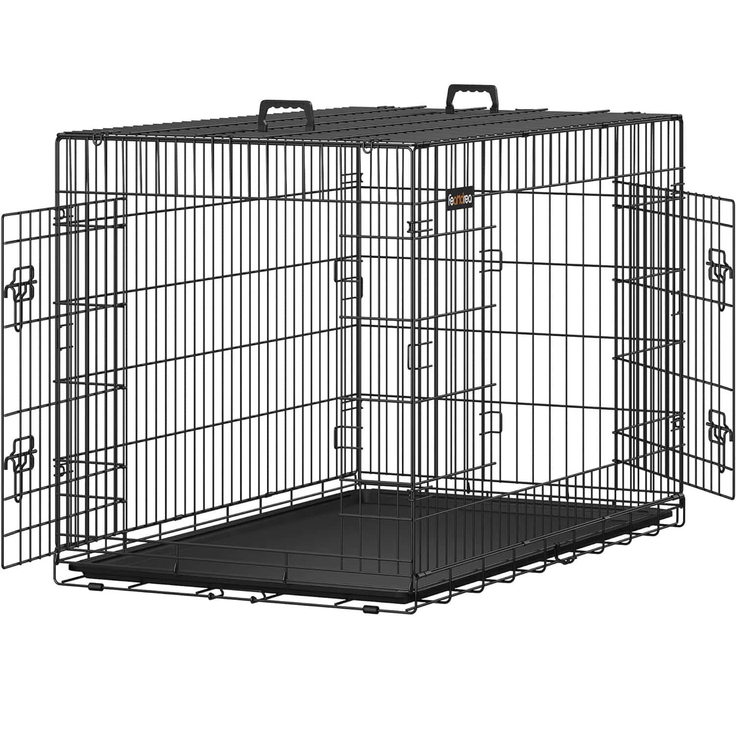 01-109 FEANDREA Cusca pentru animale, 2 usi, pliabila din metal, tava detasabila, XXL, 122x75x81cm, negru Mob360 - imagine 1