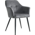 Scaun living tapitat din catifea cu cotiere, sarcina 110 kg, 61x60x87 cm, gri Mob360