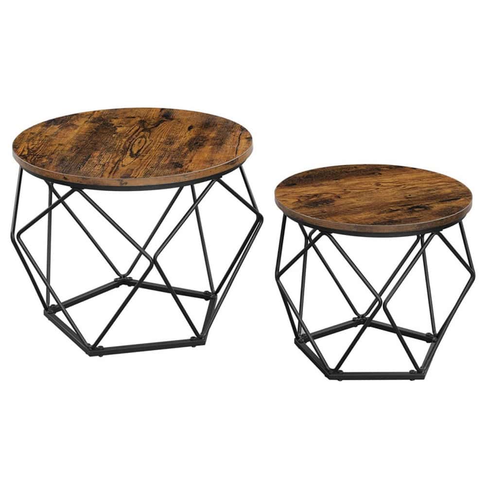 01-115 VASAGLE Set de 2 mese de cafea, stil industrial, 50x40cm si 40x36cm, maro rustic si negru Mob360 - imagine 1