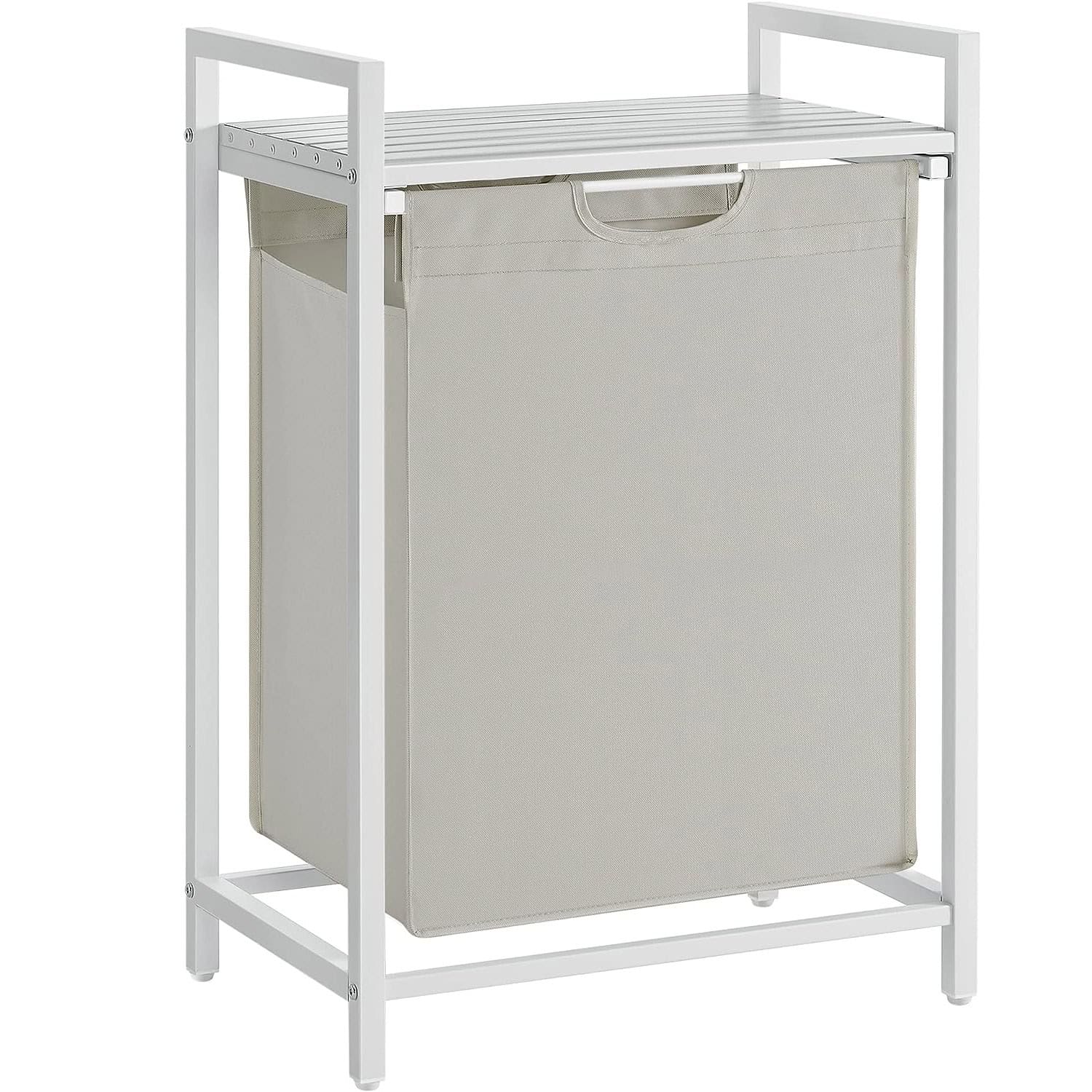 01-120 VASAGLE Cos de rufe, sac de rufe detasabil, raft, cadru metalic, 65L, 50x33x72 cm, alb Mob360 - imagine 1