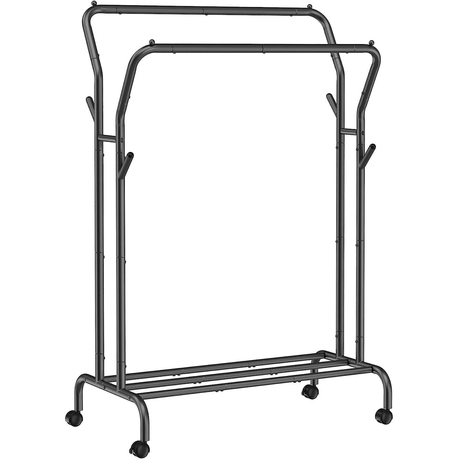 01-124 Suport pentru haine pe roti, cu polita, sina dubla, cadru metalic, sarcina 100kg, 53x104x155cm, negru Mob360 - imagine 1
