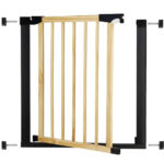 Poarta de siguranta Safety Gate pentru scari, ajustabila, din lemn cu structura otel, 75-82cm, negru maro Mob360