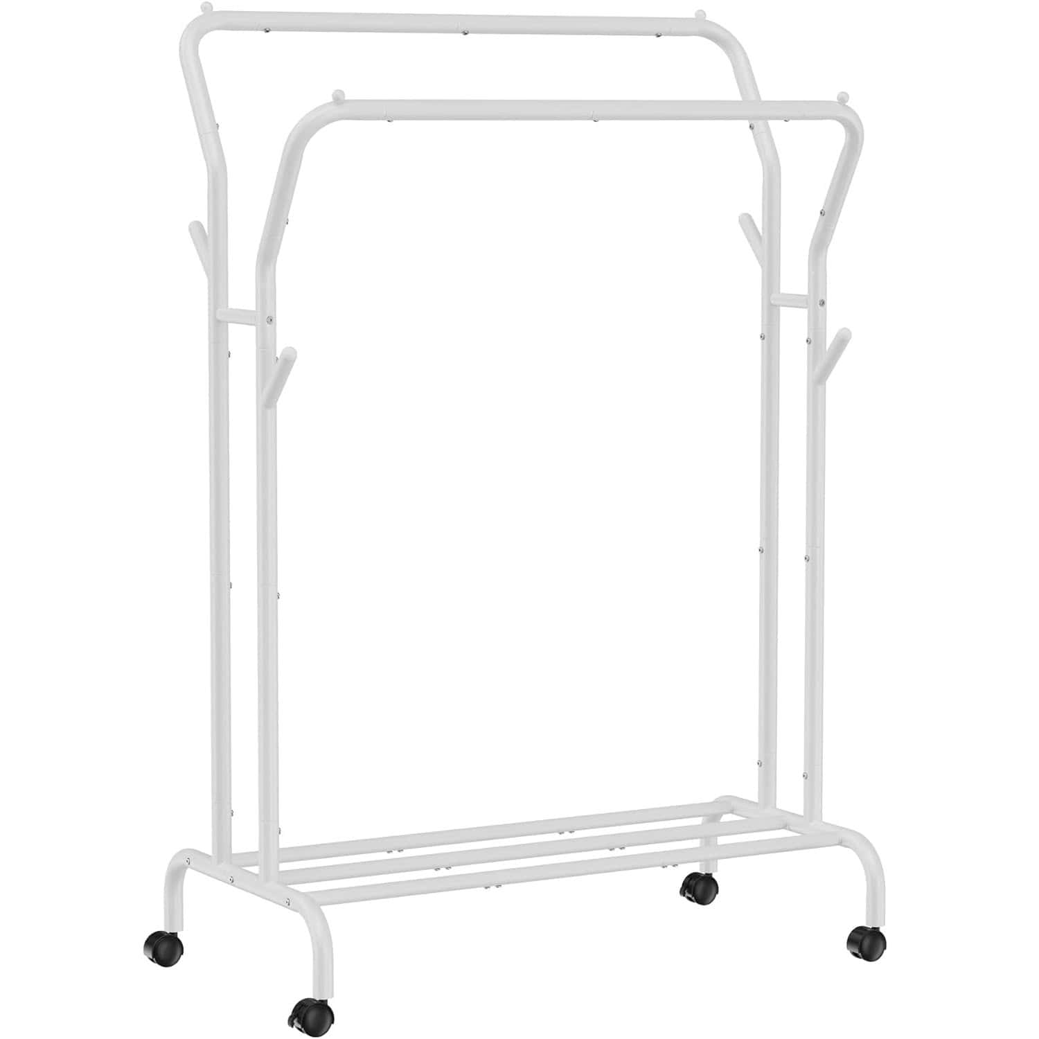 01-126 Suport pentru haine pe roti, cu polita, sina dubla, cadru metalic, sarcina 100kg, 53x104x155cm, alb Mob360 - imagine 1