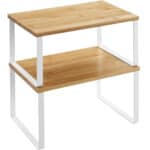 Set 2 rafturi de bucatarie suprapozabile, pentru ustensile sau condimente, 20x30x16cm, natur si alb Mob360