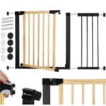 Poarta de siguranta Safety Gate pentru scari, ajustabila, din lemn cu structura otel, 103-110cm, negru maro Mob360 - imagine 2