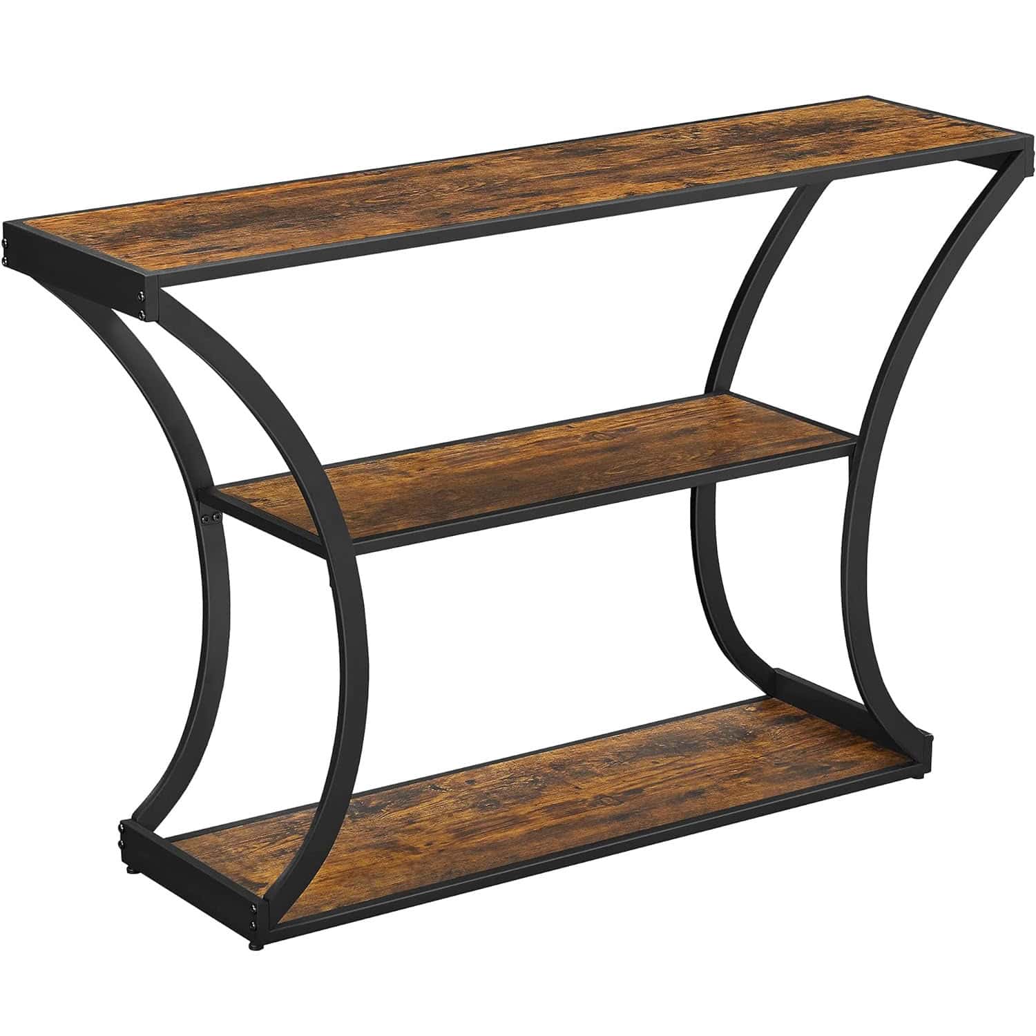01-147 VASAGLE Masa de intrare cu picioare curbate, cadru otel si 3 polite lemn, stil industrial, 120x30x80cm, maro rustic si negru Mob360 - imagine 1