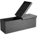 Taburet pliabil cu sezut moale, spatiu de depozitare 120litri, maxim 300kg, 110x38x38cm, gri Mob360