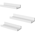 Set 3 rafturi de perete plutitoare din MDF, suport pentru rame foto, 38x10cm, alb Mob360