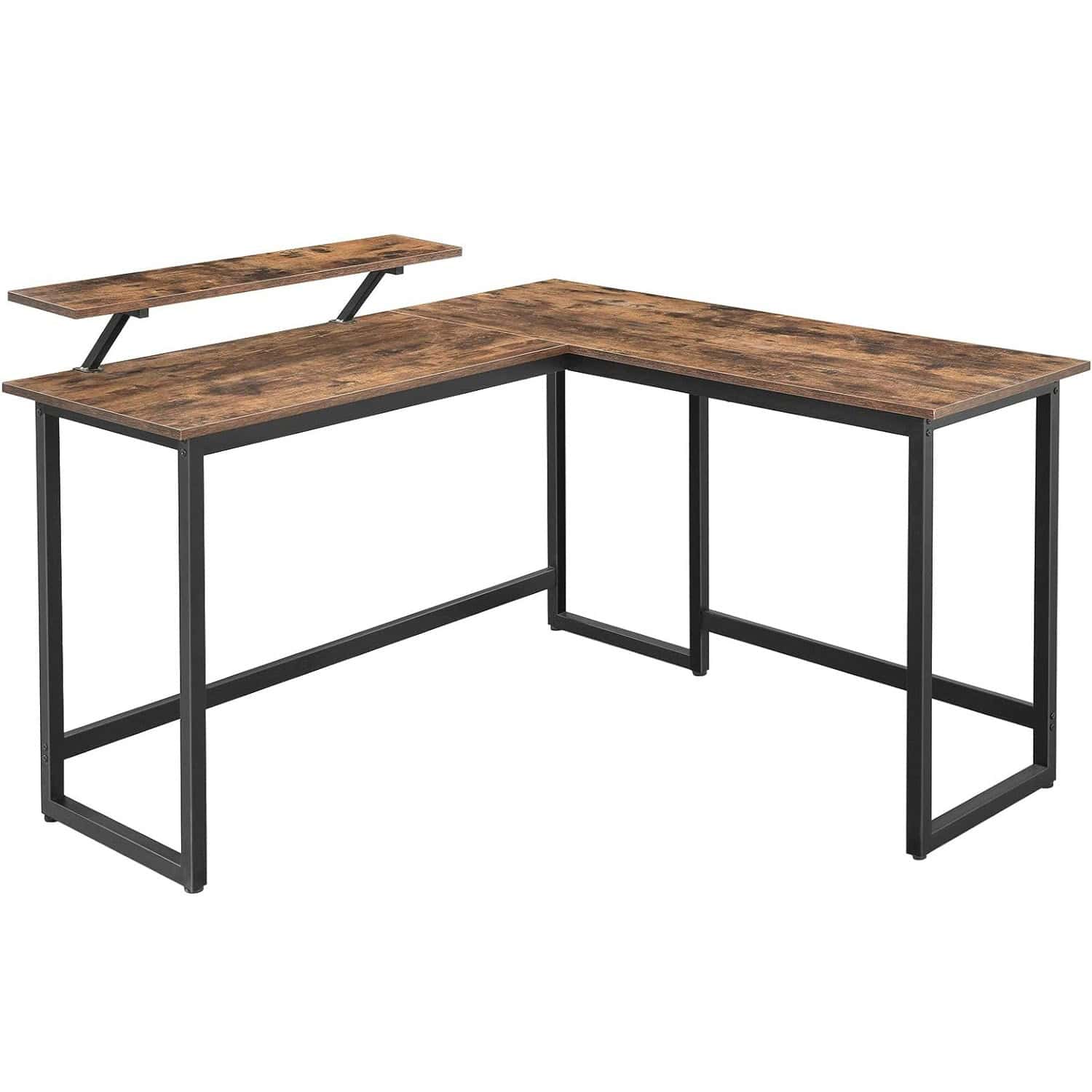 01-184 VASAGLE Birou in forma de L cu suport pentru monitor, cadru metalic, 140x130x76cm, maro rustic Mob360 - imagine 1