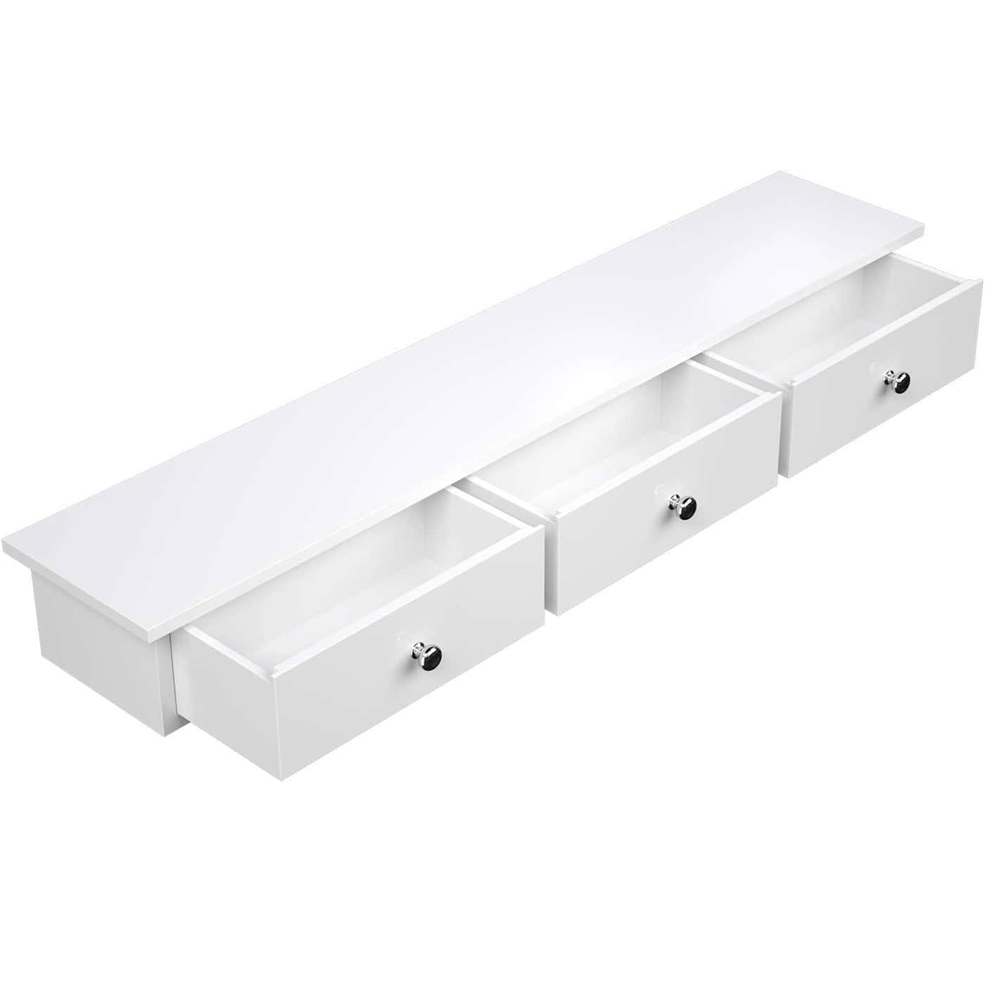 01-23 Raft de perete plutitor cu 3 sertare, din MDF lucios, 80x15x10 cm, alb Mob360 - imagine 1