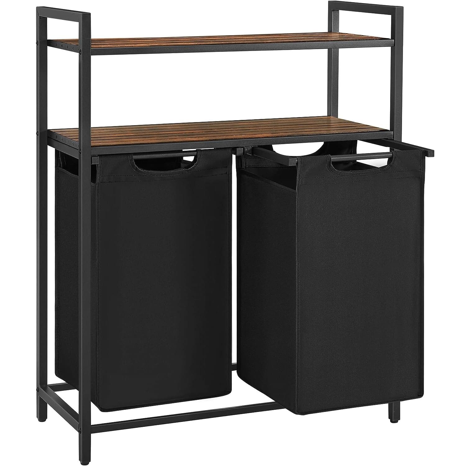 01-23 VASAGLE Cos de rufe, cu 2 saci detasabili, 2 rafturi, capacitate de 46L per sac, 73x33x72cm , maro rustic si negru Mob360 - imagine 1