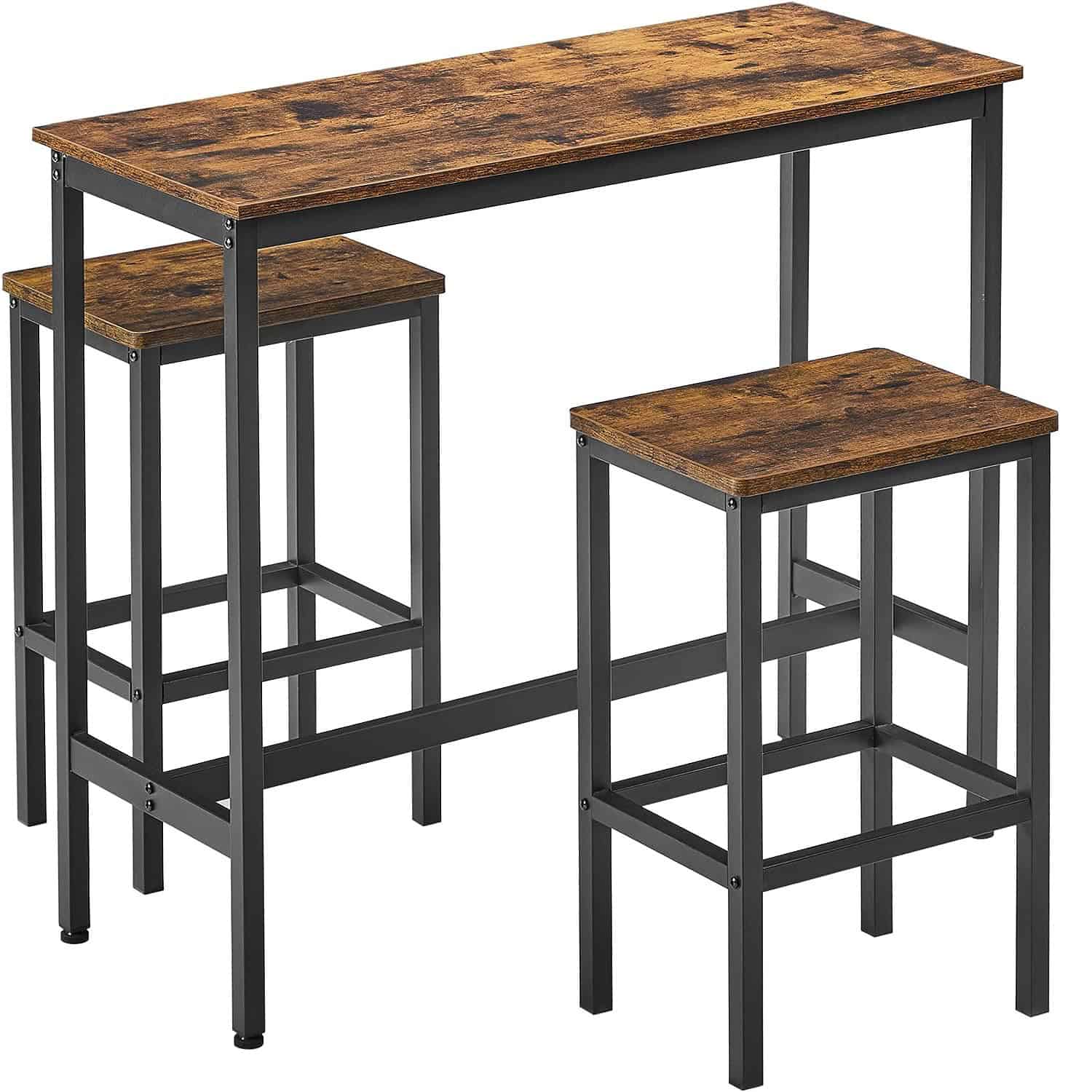 01-25 VASAGLE Set masa de bar cu 2 scaune, cadru din otel, blat lemn, design industrial, 100x40x90cm, maro rustic si negru Mob360 - imagine 1
