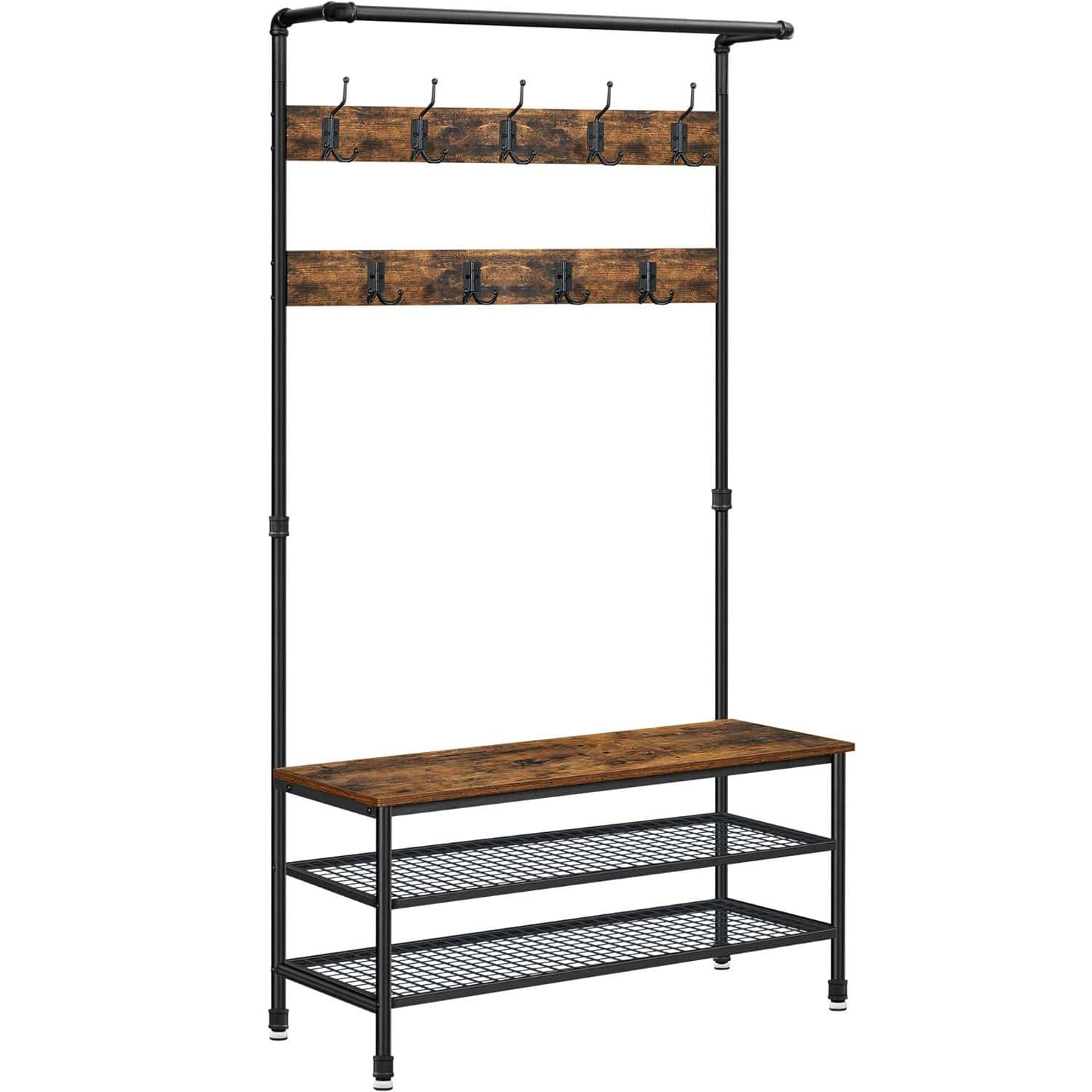 01-29 VASAGLE Cuier pentru haine cu 9 carlige si suport pentru pantofi, stil industrial, cadru din otel, 100x42x182 cm Mob360 - imagine 1