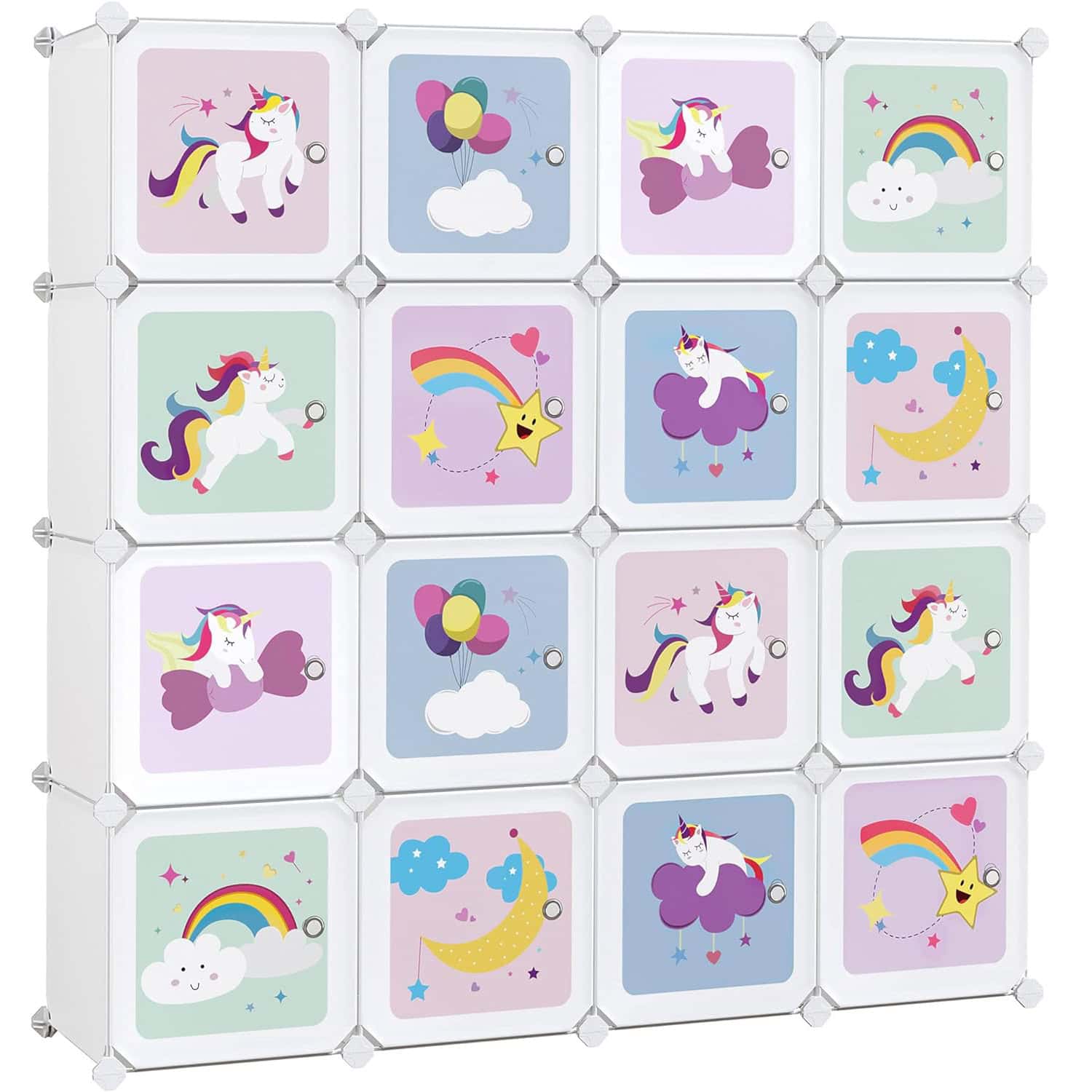 01-30 Dulap modular de depozitare jucarii, 16 cuburi cu usi, 123x31x123cm, alb Mob360 - imagine 1