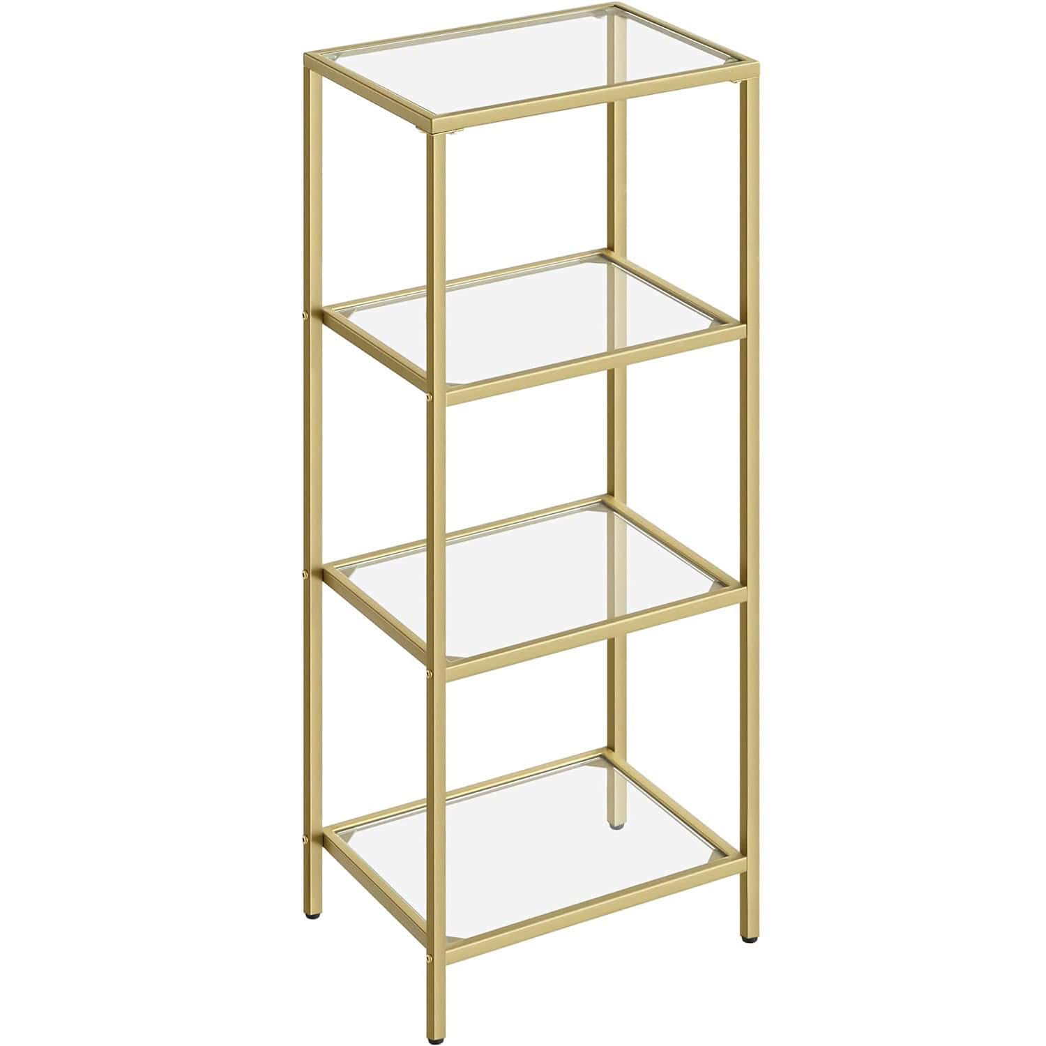 01-31 VASAGLE Raft cu trepte pentru dormitor, 4 etaje, din sticla securizata, cadru din otel, 30x95x40cm, auriu Mob360 - imagine 1