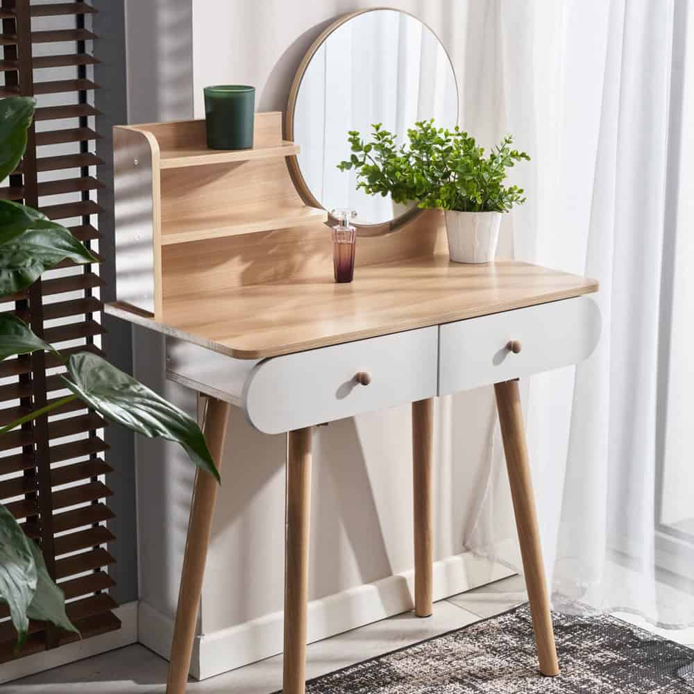 01-31 Masa de toaleta si machiaj Ravena, alb fag, cu 2 sertare, oglinda, 80x40x122 cm Mob360 - imagine 1