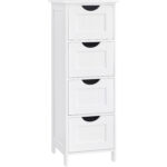 VASAGLE Dulap de depozitare de podea pentru baie, din lemn cu 4 sertare, 30x30x82cm, alb Mob360