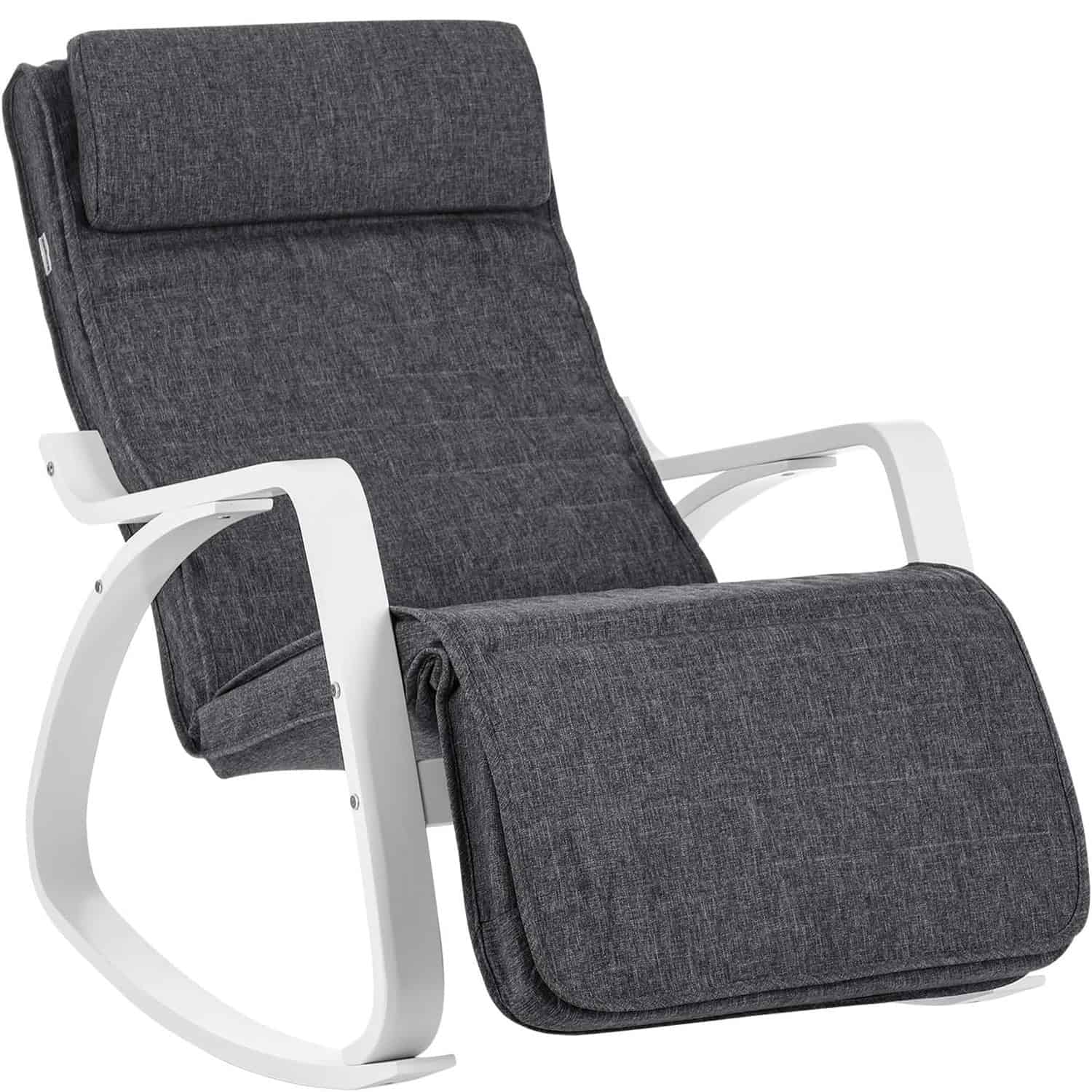 01-35 Scaun balansoar din lemn, suport picioare reglabil, maxim 150kg, 67x115x91cm, gri si alb Mob360 - imagine 1