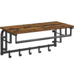VASAGLE Cuier de perete cu raft de depozitare, 5 carlige detasabile, 30x66x27cm, maro rustic si negru Mob360