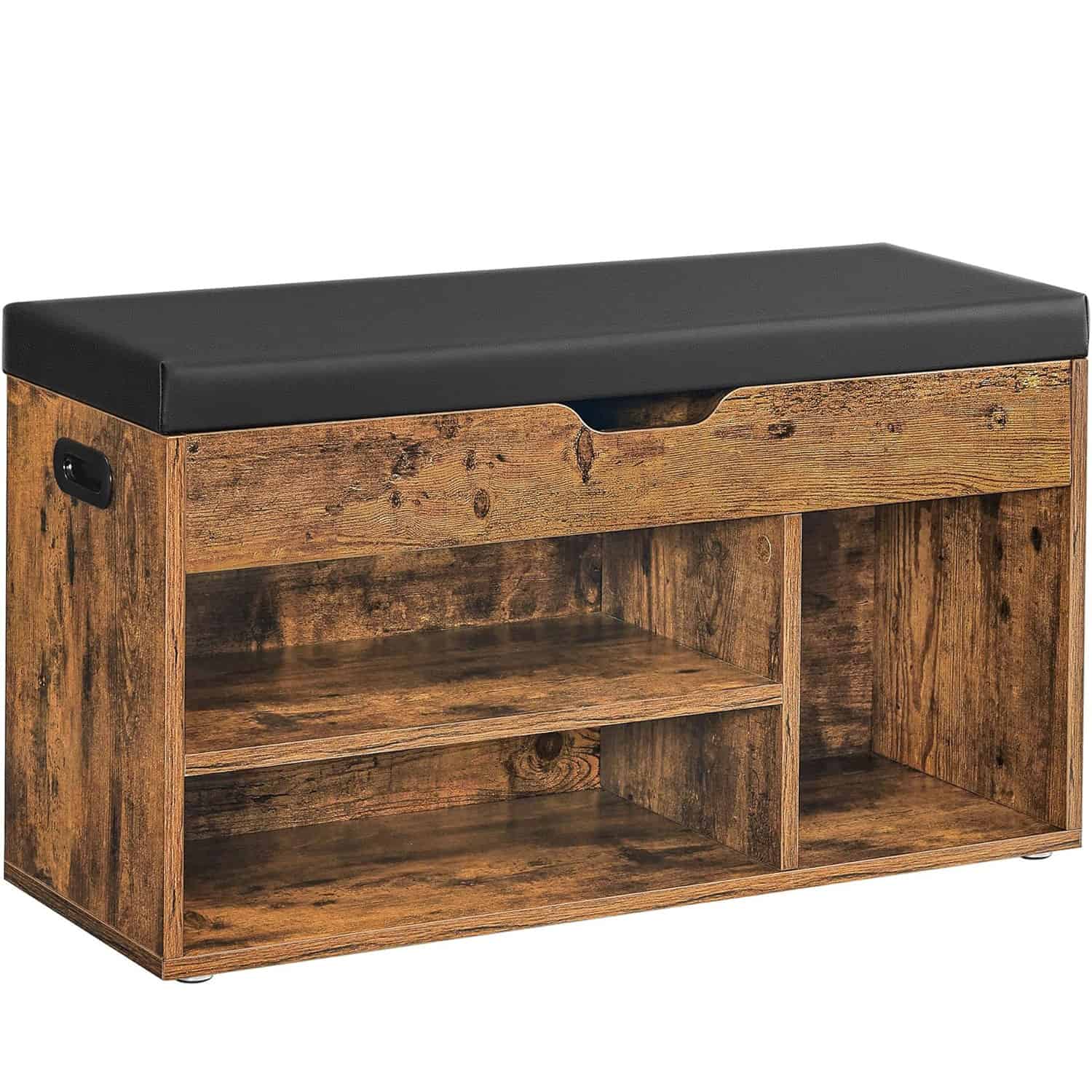 01-36 VASAGLE Pantofar cu banca, capitonata, 3 compartimente, sarcina 150 kg, 30x80x44cm, vintage, maro inchis Mob360 - imagine 1