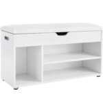 VASAGLE Pantofar cu banca, capitonata, 3 compartimente, sarcina 150 kg, 30x80x44cm, modern, alb Mob360