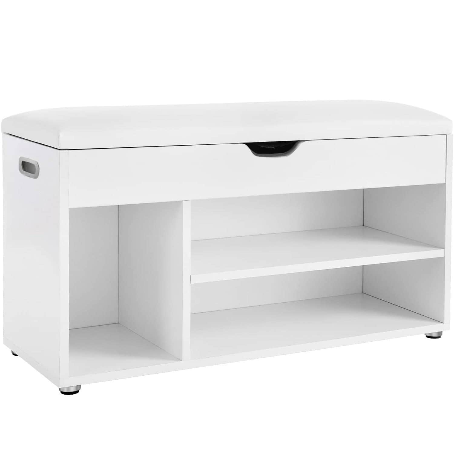 01-37 VASAGLE Pantofar cu banca, capitonata, 3 compartimente, sarcina 150 kg, 30x80x44cm, modern, alb Mob360 - imagine 1