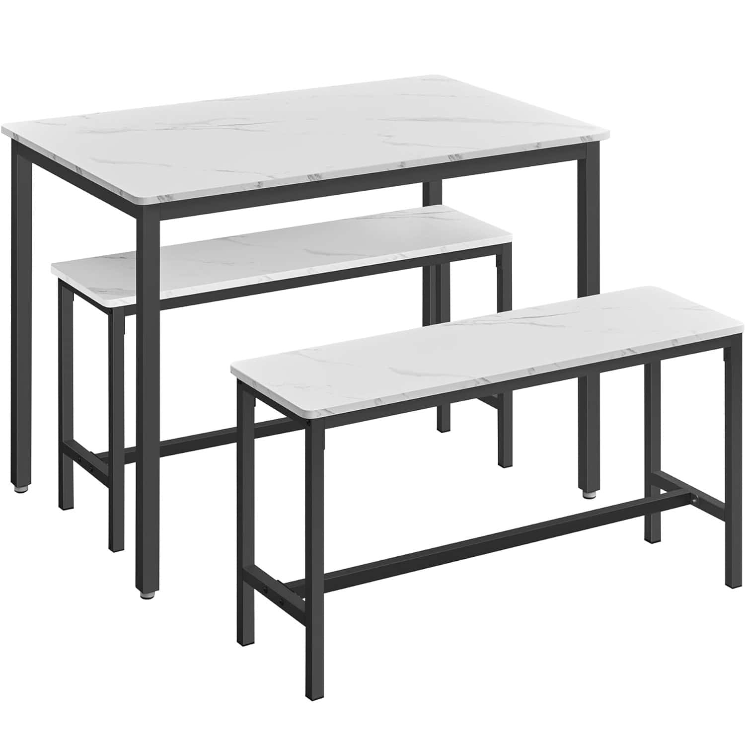 01-37 VASAGLE Masa de bar cu 2 banci, design industrial, 110x70x75 cm, alb marmura Mob360 - imagine 1