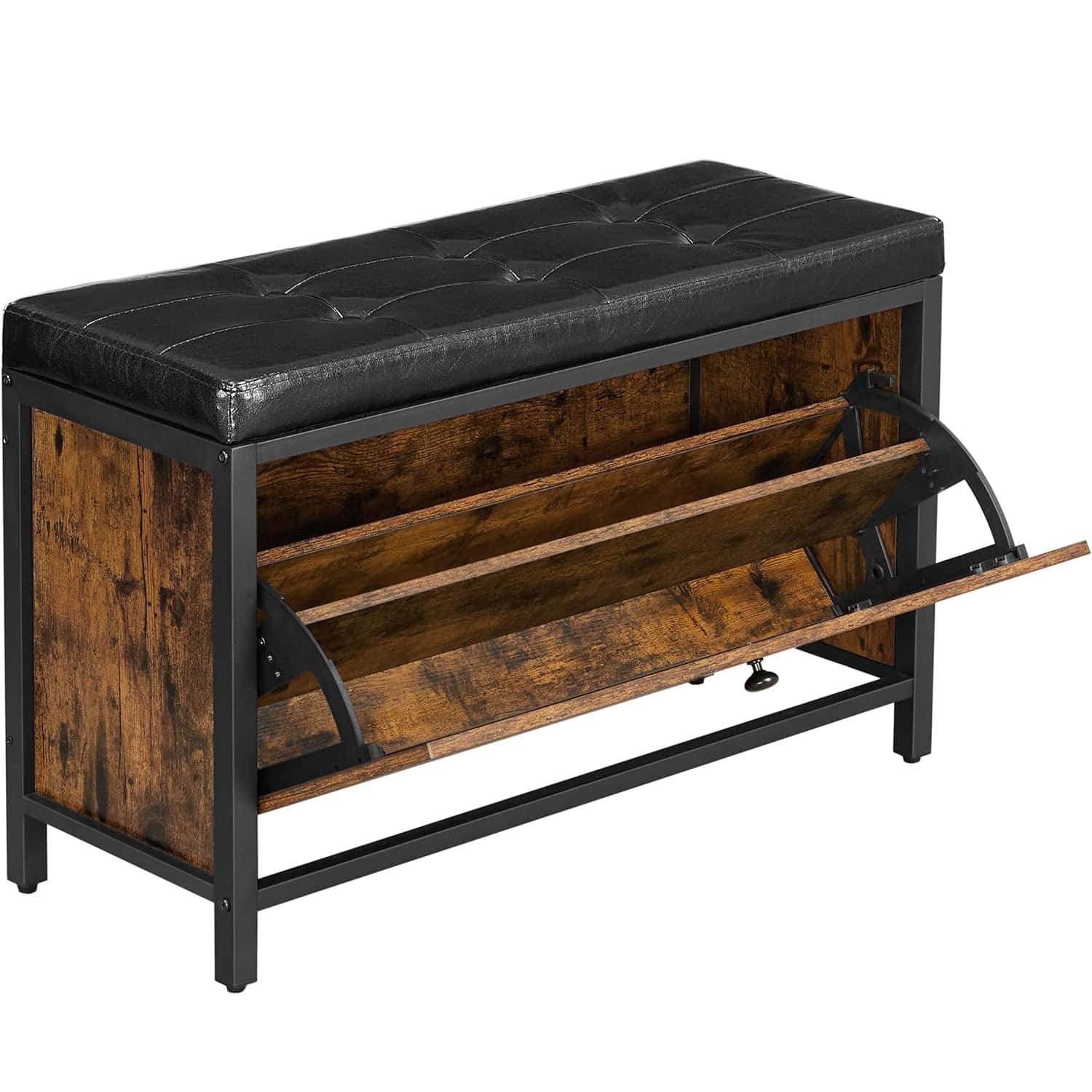 01-38 VASAGLE Banca cu organizator pantofi, cu clapeta, 30x80x51cm, industrial vintage, maro cu negru Mob360 - imagine 1
