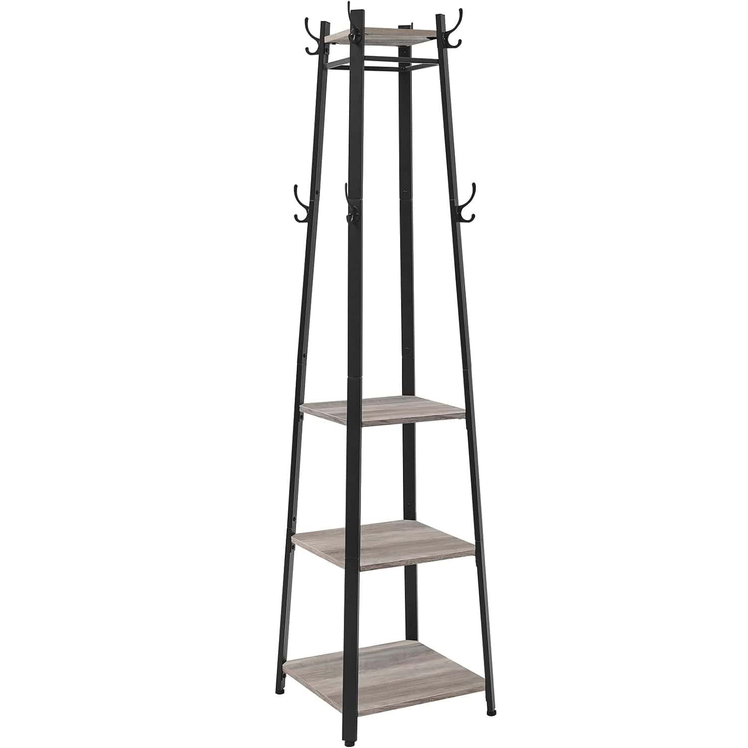 01-4 VASAGLE Cuier de haine cu 3 rafturi, suport cu carlige, din otel, 43x43x180 cm, stil industrial, gri si negru Mob360 - imagine 1