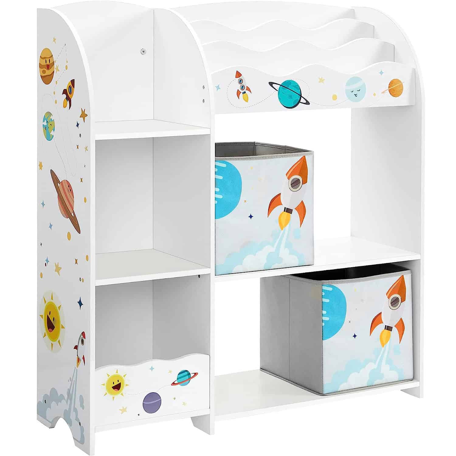 01-41 Organizator de jucarii si carti pentru copii, multifunctional cu 2 cutii de depozitare, 93x30x100cm, alb Mob360 - imagine 1