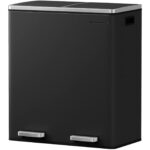 Cos de gunoi din inox cu 2 compartimente colectare selectiva, cu galeti interioare, 2x30litri, negru Mob360