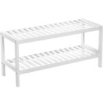 Raft de depozitare din bambus, cu 2 niveluri, 26x70x33cm, alb Mob360