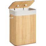 Cos de rufe din bambus, pliabil, cu captuseala detasabila lavabila, 72L, 40x30x60cm, natural Mob360