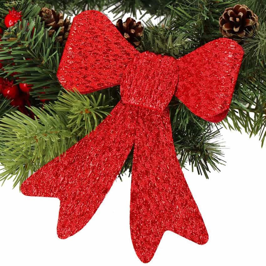 01-66 Set 2 ornamente pentru bradul de Craciun, fundita, 18cm, rosu Mob360 - imagine 1