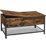 VASAGLE Masuta de cafea cu capac rabatabil, compartiment depozitare ascuns si raft plasa, industrial, 100x55x47cm, maro rustic si negru Mob360