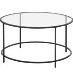 VASAGLE Masa de cafea rotunda, din sticla securizata cu cadru metalic, 84x84x45cm, negru Mob360