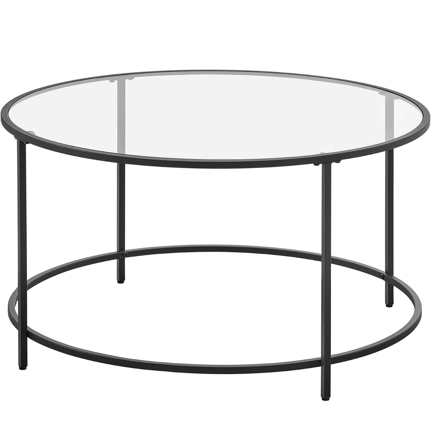 01-71 VASAGLE Masa de cafea rotunda, din sticla securizata cu cadru metalic, 84x84x45cm, negru Mob360 - imagine 1
