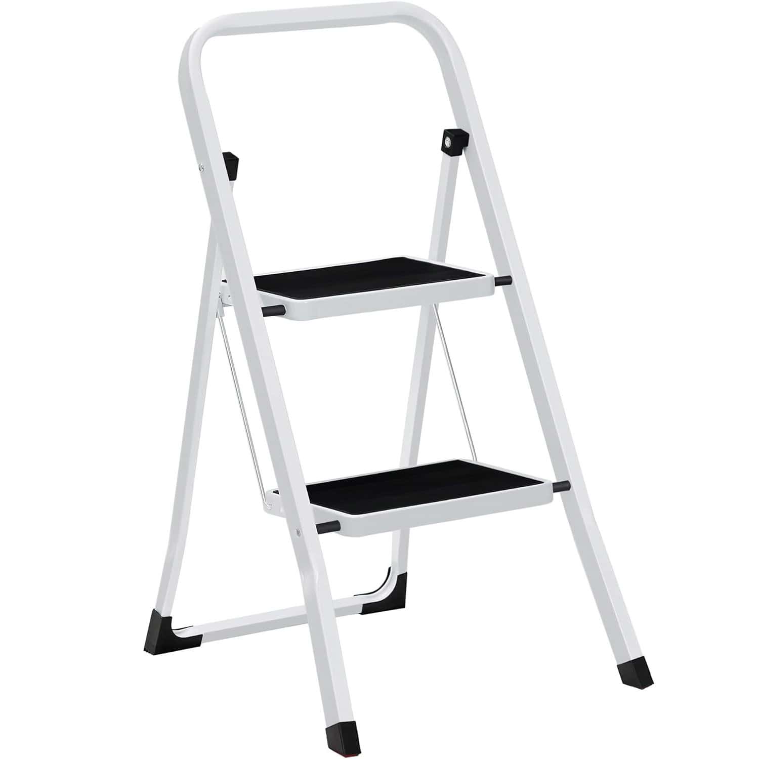01-73 Scara pliabila cu 2 trepte, cauciuc antiderapant, sarcina 150 kg, otel, 45x55x82cm, alb si negru Mob360 - imagine 1