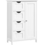 VASAGLE Dulap de depozitare pe podea pentru baie, din lemn, cu 4 sertare, 1 usa, rafturi reglabile, 30x55x82cm, alb Mob360