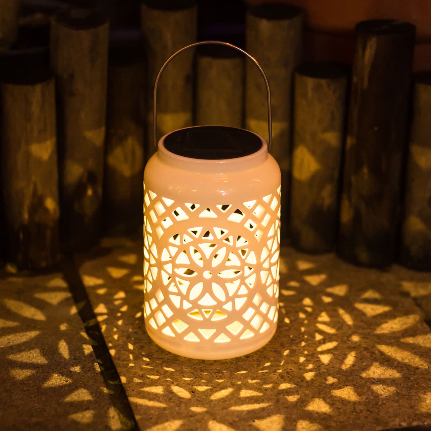 01-79 Felinar decorativ solar, LED, pentru exterior, 12x12x18.5cm, alb Mob360 - imagine 1