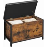 VASAGLE Banca cu lada de depozitare, perna captusita, piele sintetica neagra, 40x80x50cm, maro rustic Mob360