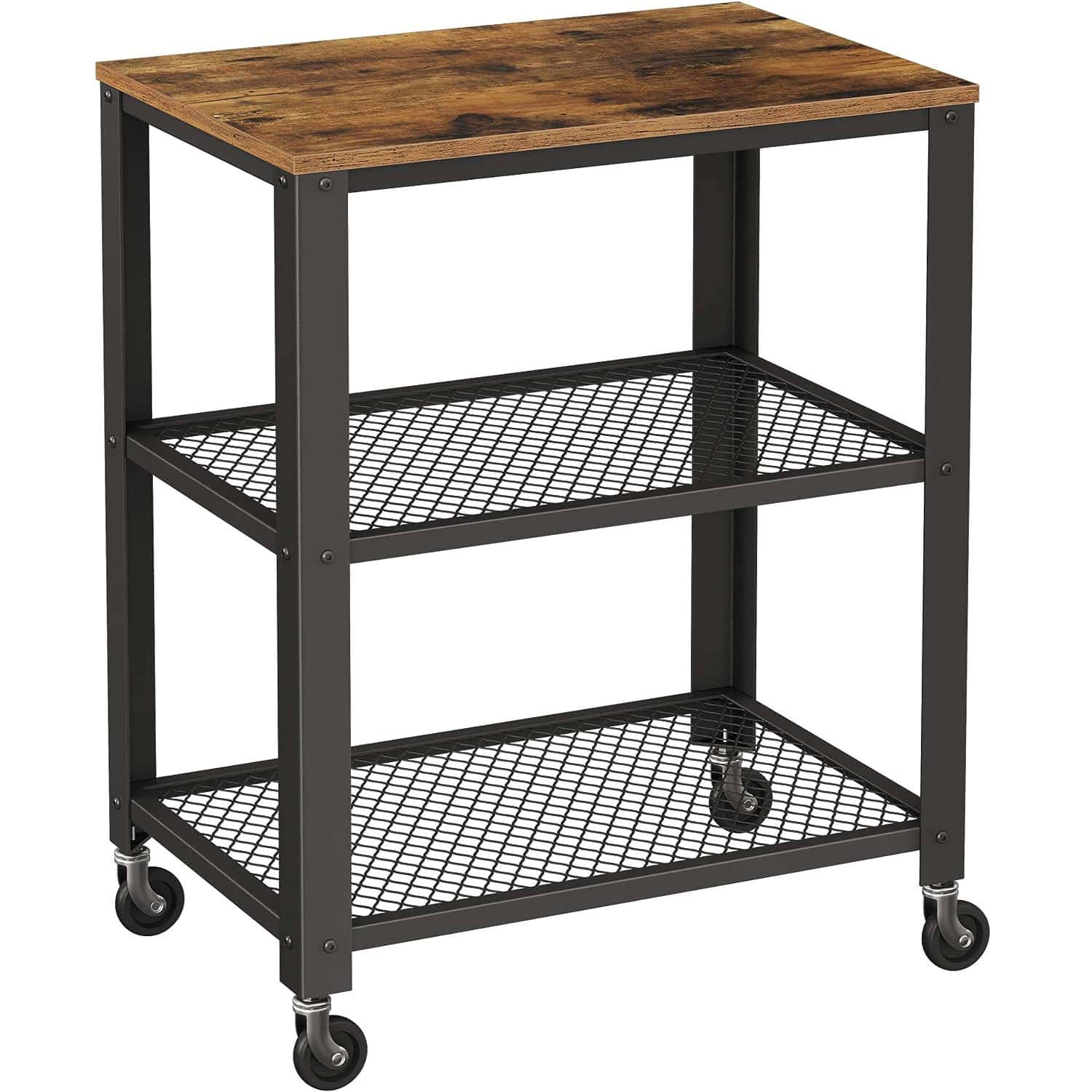 01-90 VASAGLE Carucior de servire pe roti, cu polite, pentru bucatarie, 40x60x77cm, industrial, maro rustic Mob360 - imagine 1