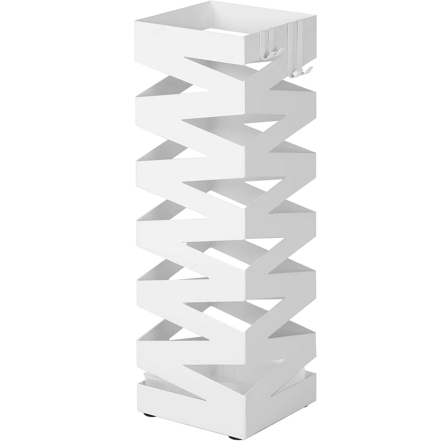 01-99 Suport metalic pentru umbrele, cu carlige si tava de picurare, 15x15x49cm, alb Mob360 - imagine 1