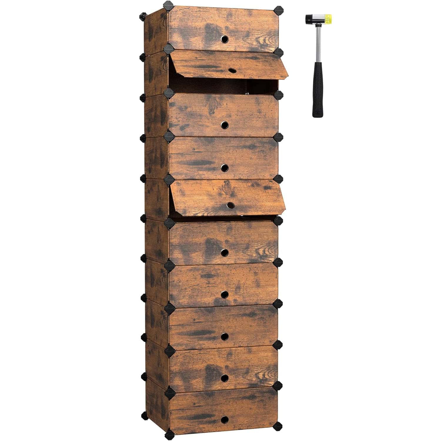 01-lemn Etajera pantofi 43x31x173 cm, 10 compartimente modulare, usa frontala, maro rustic Mob360 - imagine 1